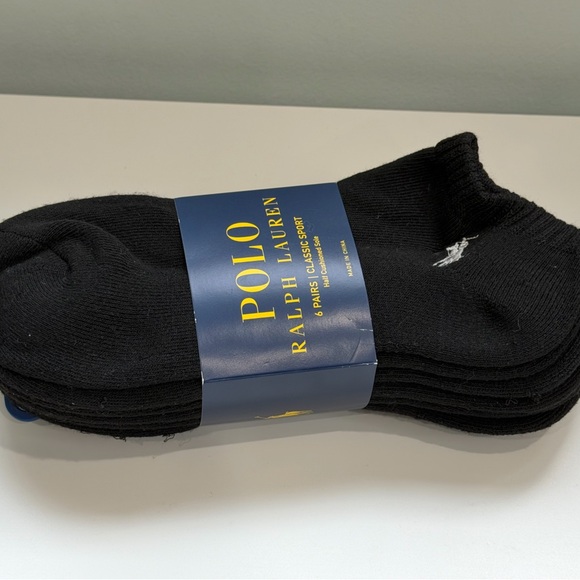 Ralph Lauren Men's Classic Sport Black Athletic Socks 6 Pair Sock Size 10-13 - Picture 4 of 4
